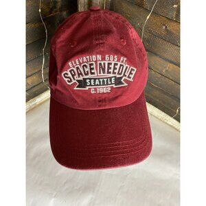 Ahead Vintage Space Needle Hat Cap Sz OS Maroon Strap Back Adjustable Stitched